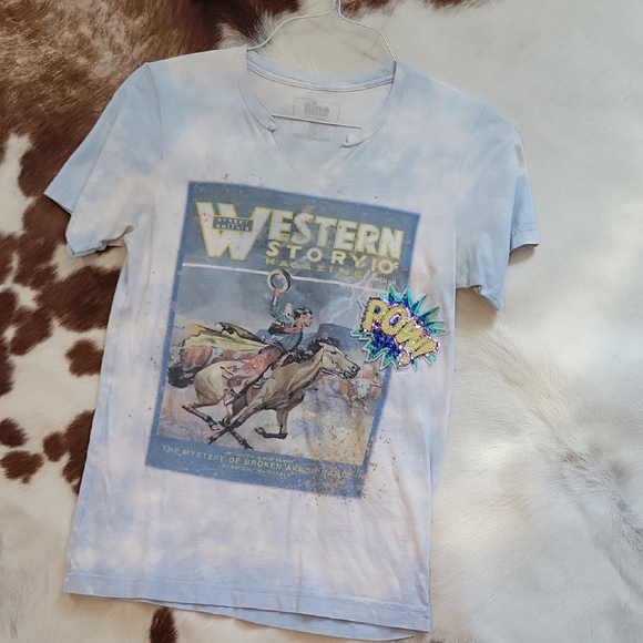 Tops - Western Story Graphic Tee with POW Sequin Patch